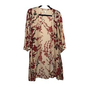 Anthropologie Floreat Velvet Cherry Blossom Floral Open Front Kimono Women OS XL